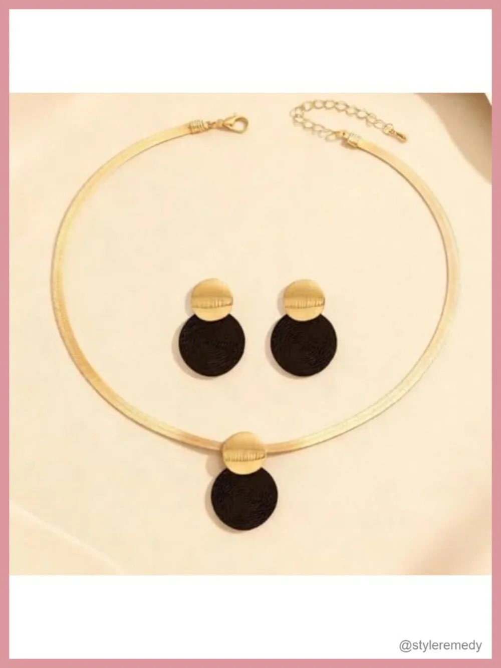 Chunky Disc Pendant Necklace and Drop Earrings Set Herringbone Choker